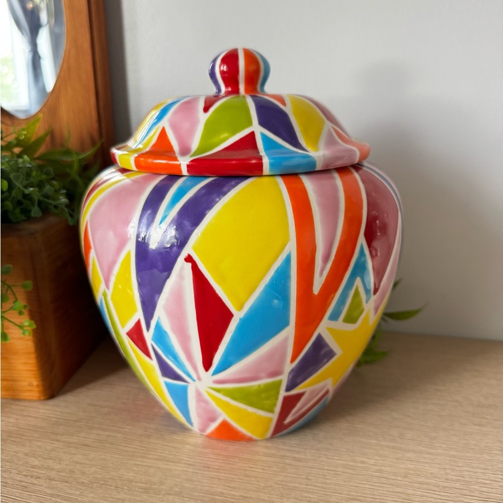 Colorful Geometric Ceramic Cookie Jar